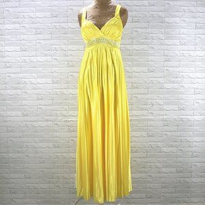 TABOO Dress Wedding Prom Homecoming Pleated Embellished V-neck Yellow Large